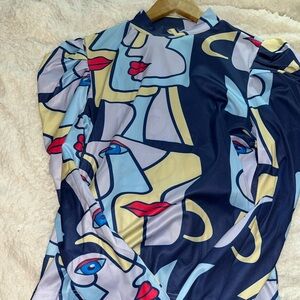 Navy Face long sleeve (peplum sleeve) and tights, 2 piece pants suit